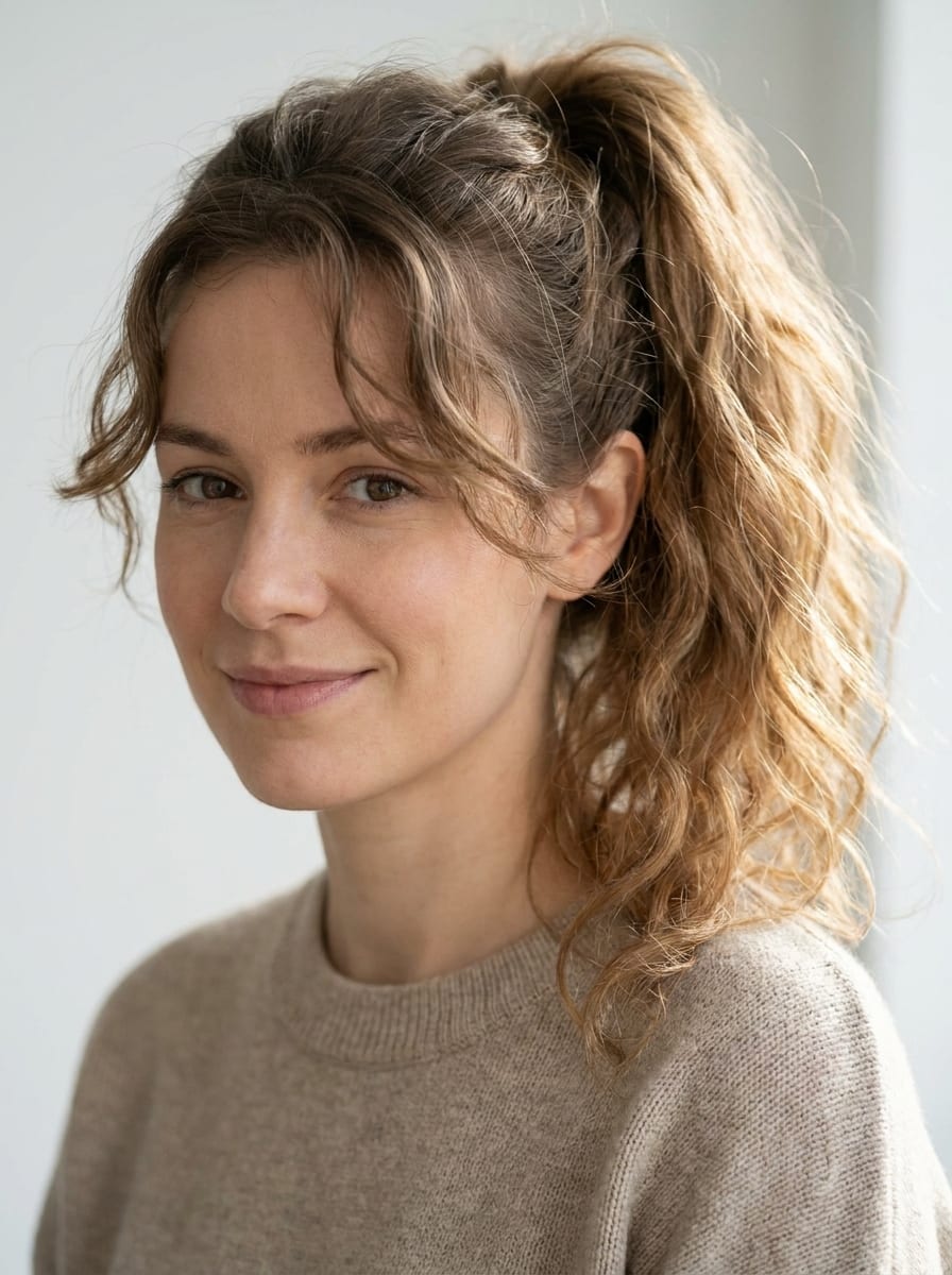 Lange Haare mit Pony und hohem Pferdeschwanz - Lange Haare mit Pony